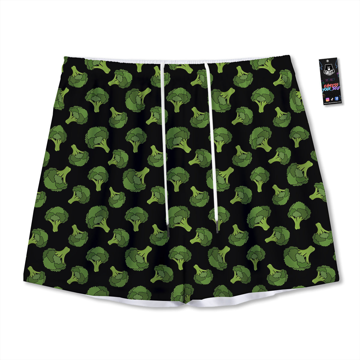 Black And Broccoli Print Pattern Mesh Shorts-grizzshop