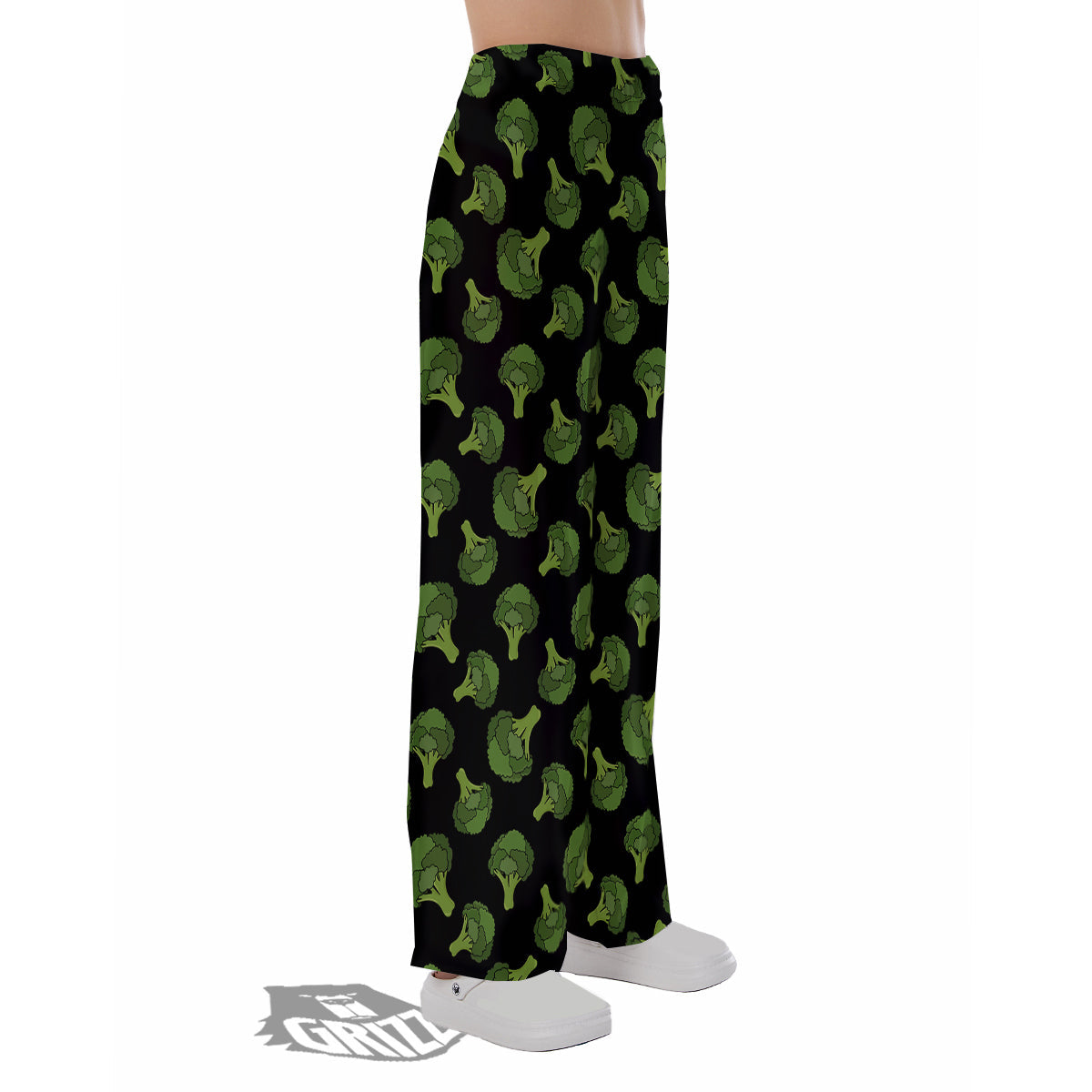 Black And Broccoli Print Pattern Pajama Pants-grizzshop
