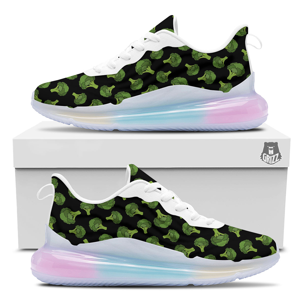 Black And Broccoli Print Pattern Running Sneakers-grizzshop