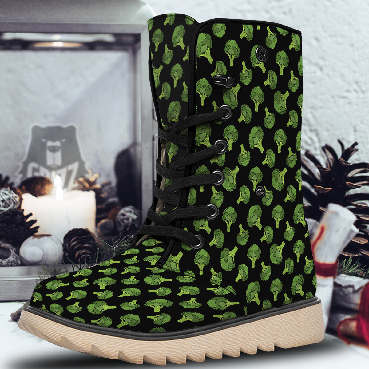Black And Broccoli Print Pattern Snow Boots-grizzshop