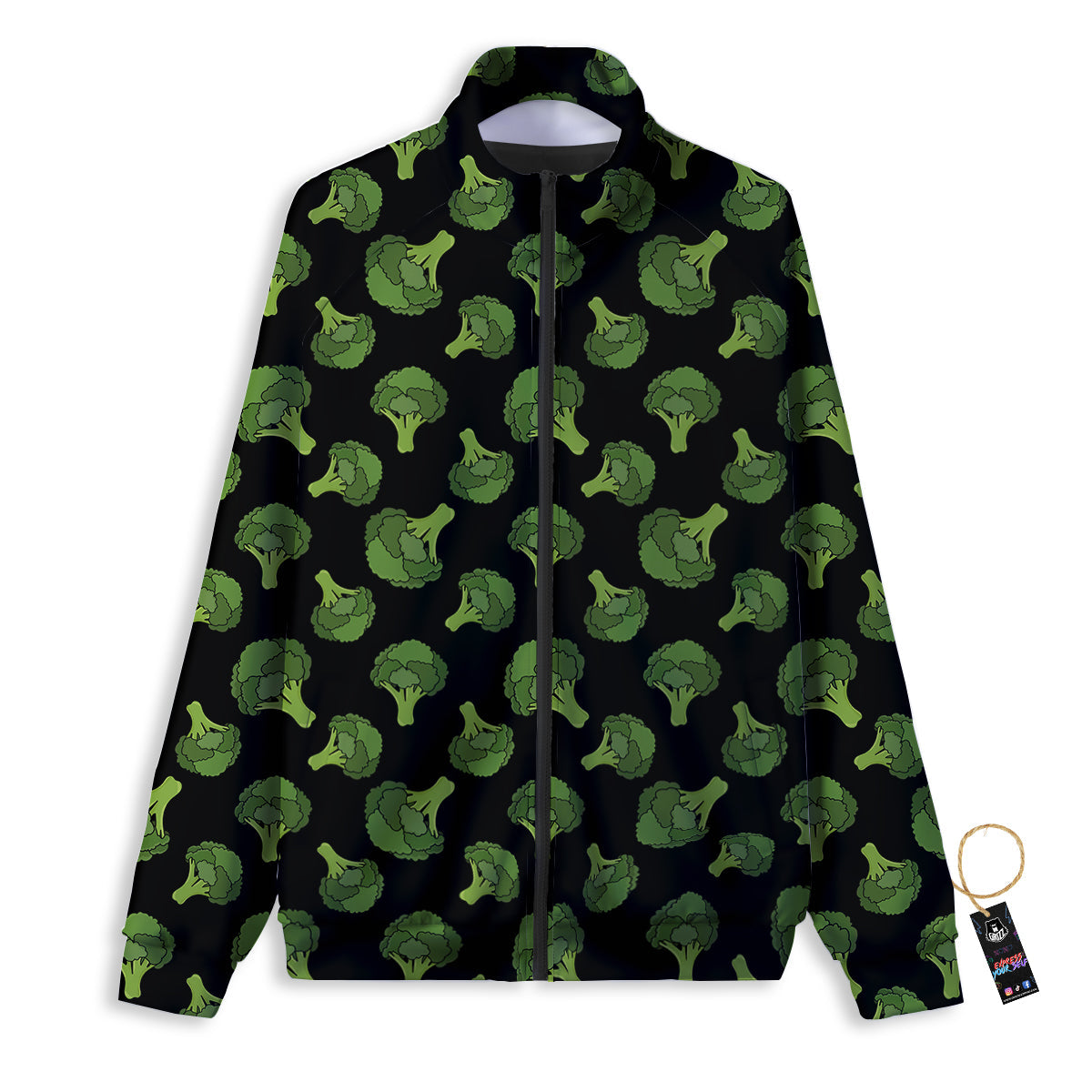 Black And Broccoli Print Pattern Track Jacket-grizzshop