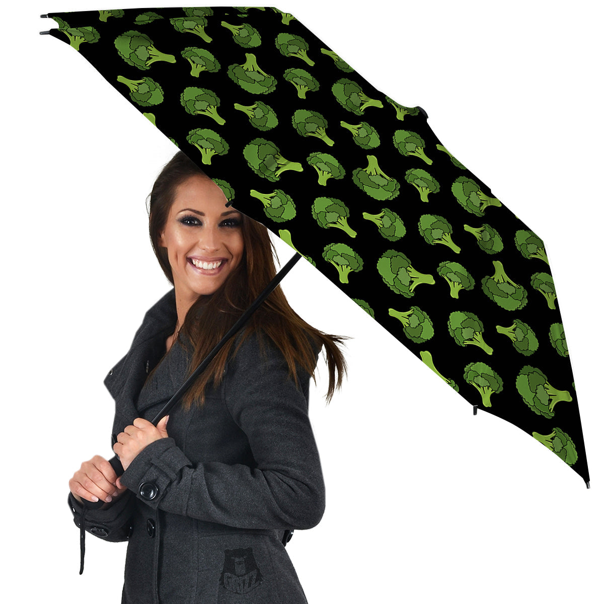 Black And Broccoli Print Pattern Umbrella-grizzshop