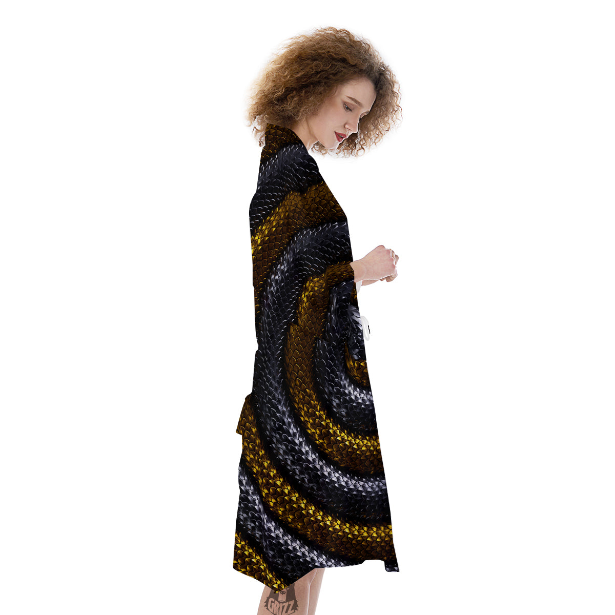 Black And Gold Twisted Snakes Print Kimono-grizzshop