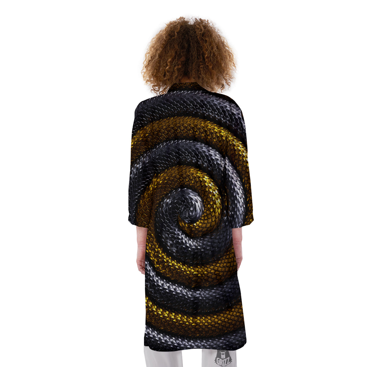 Black And Gold Twisted Snakes Print Kimono-grizzshop