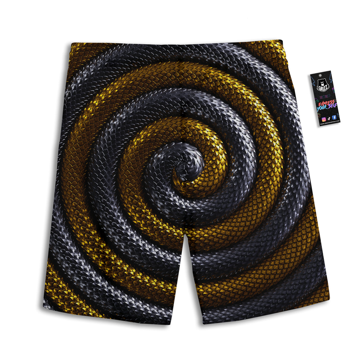 Black And Gold Twisted Snakes Print Men's Athletic Shorts