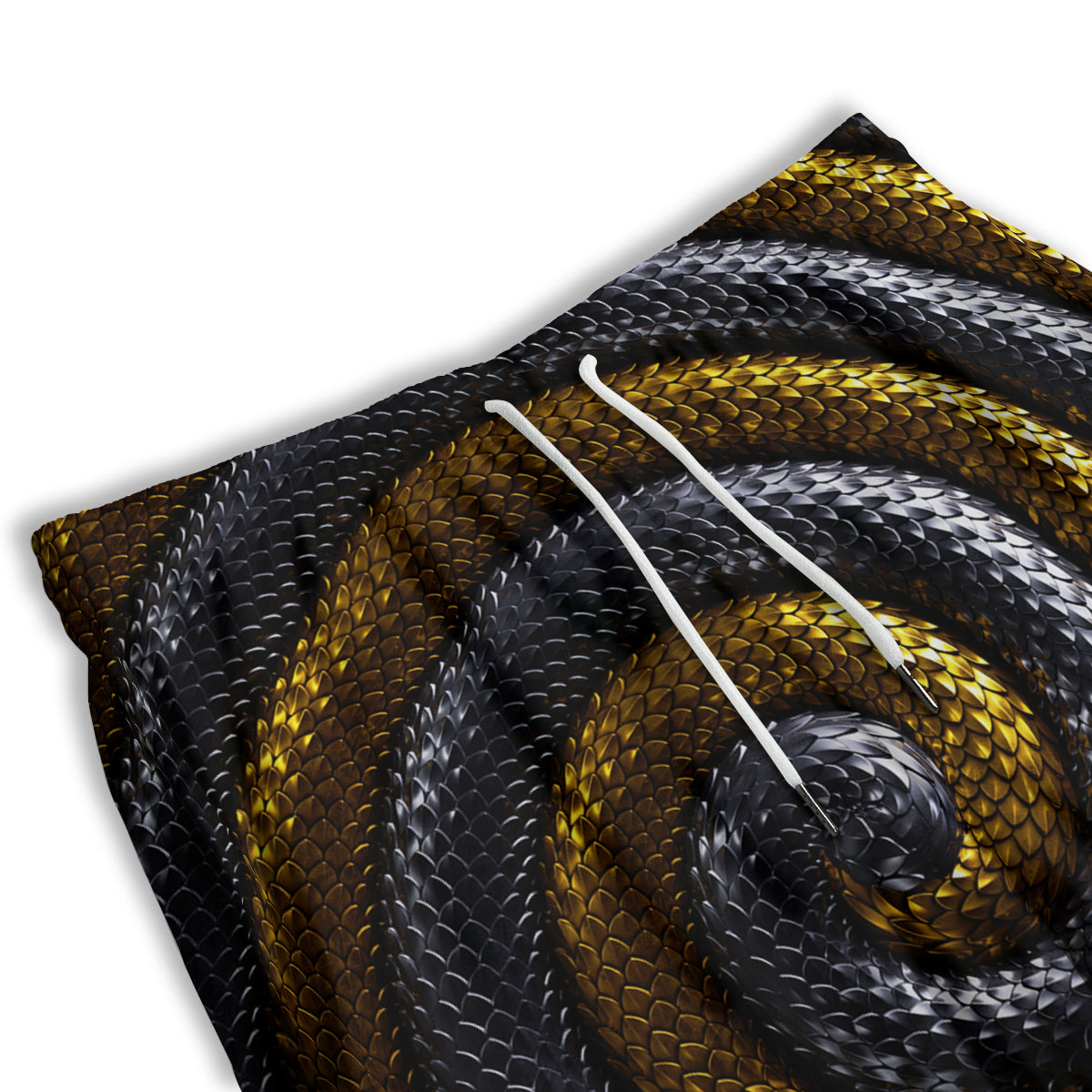Black And Gold Twisted Snakes Print Men's Athletic Shorts