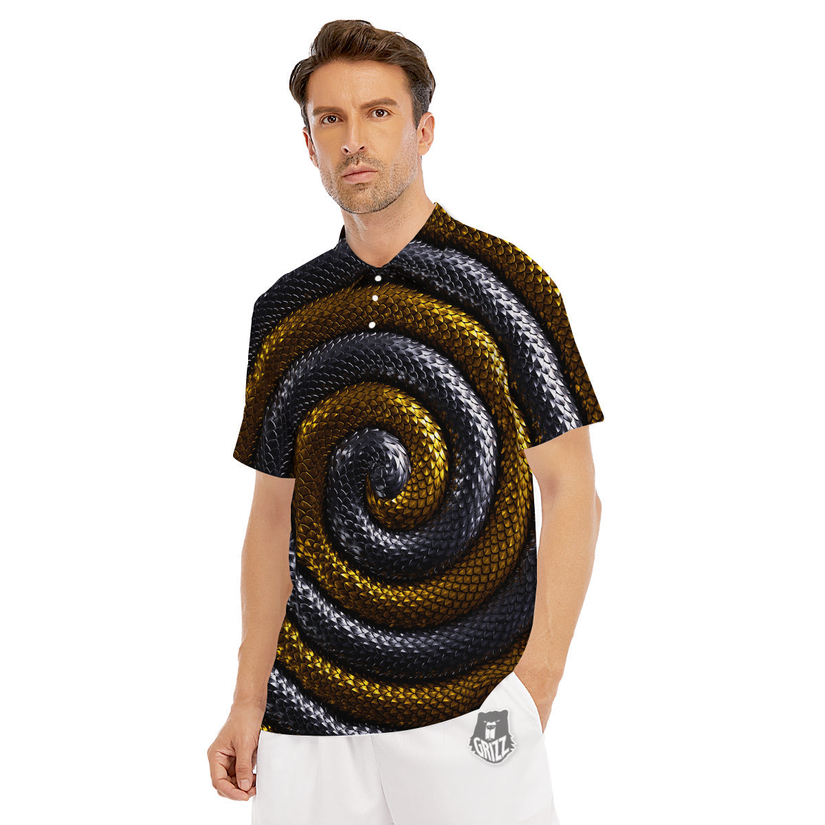 Blue Snakeskin Print Men's Golf Shirts