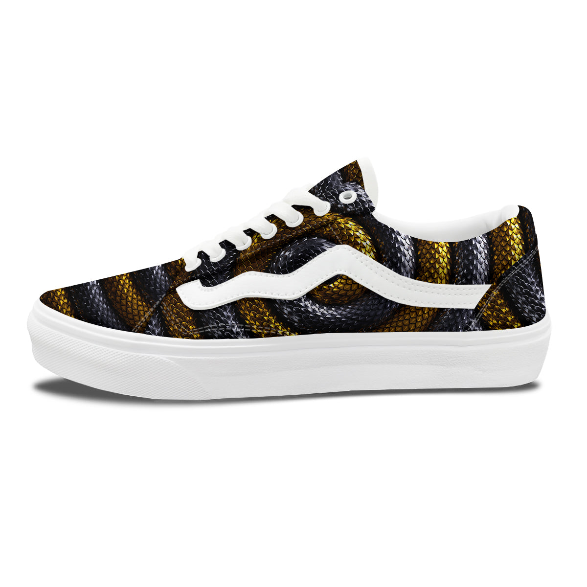 Black And Gold Twisted Snakes Print Skate Shoes-grizzshop