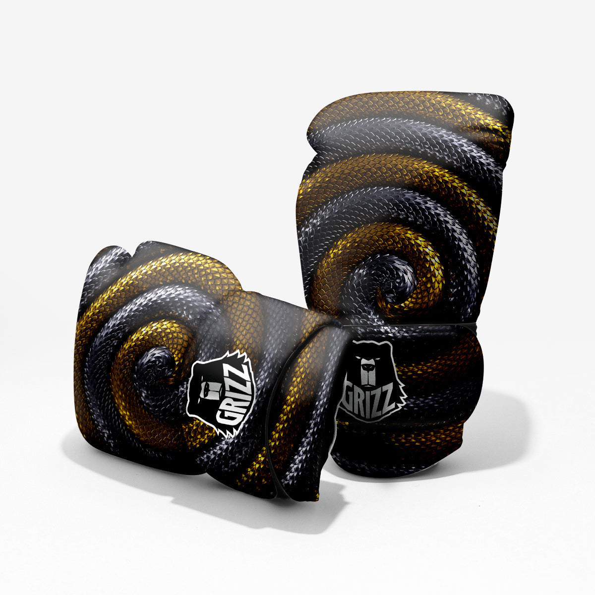 Black And Gold Twisted Snakes Print Pro Boxing Glove