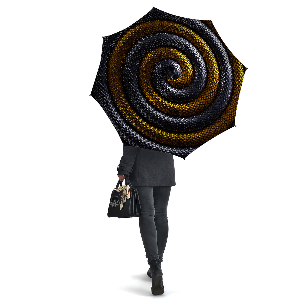 Black And Gold Twisted Snakes Print Umbrella-grizzshop