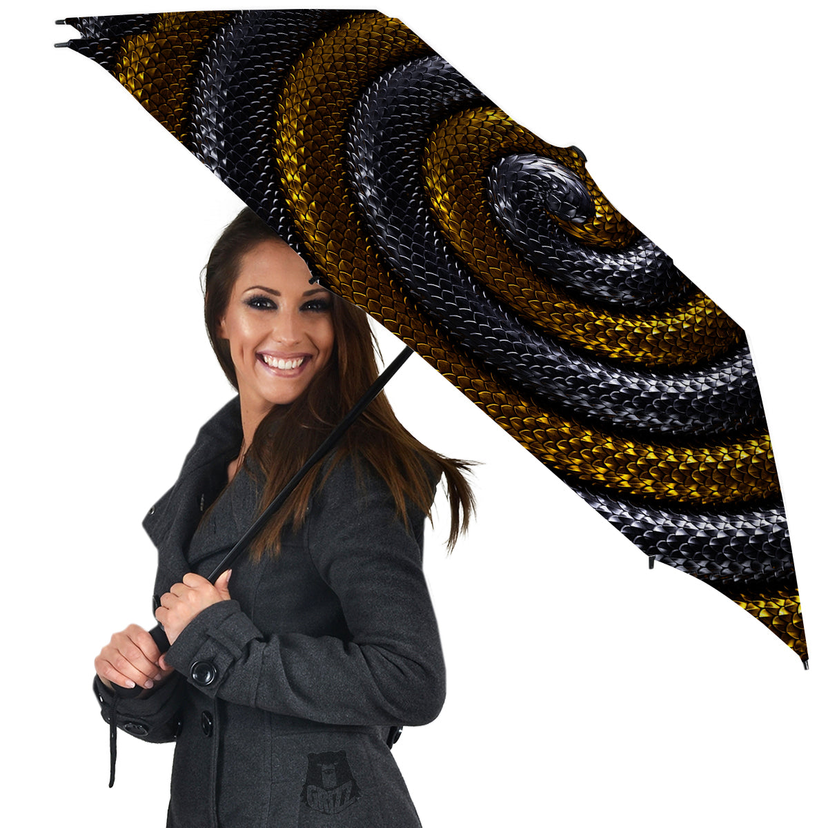 Black And Gold Twisted Snakes Print Umbrella-grizzshop