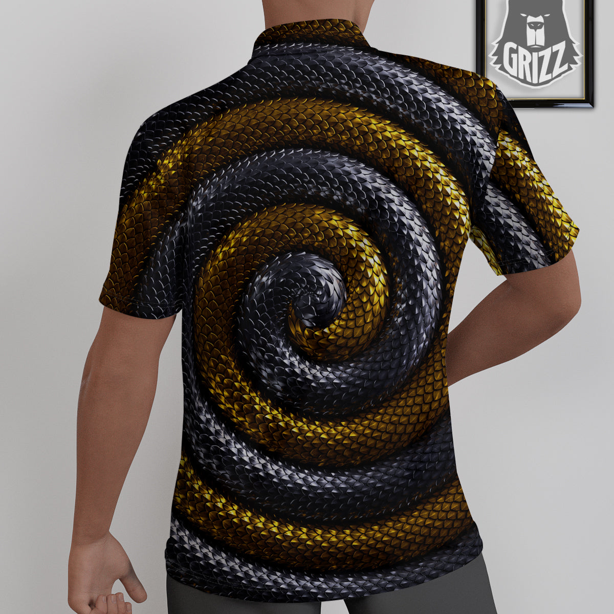 Black And Gold Twisted Snakes Print Untucked Shirts-grizzshop