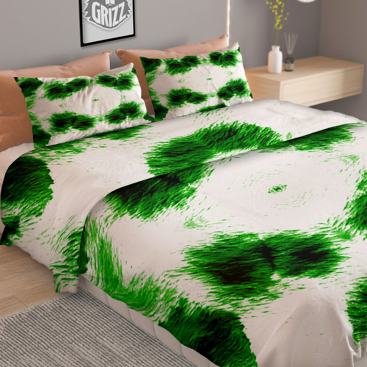 Black And Green Acid Wash Tie Dye Print Duvet Cover Bedding Set