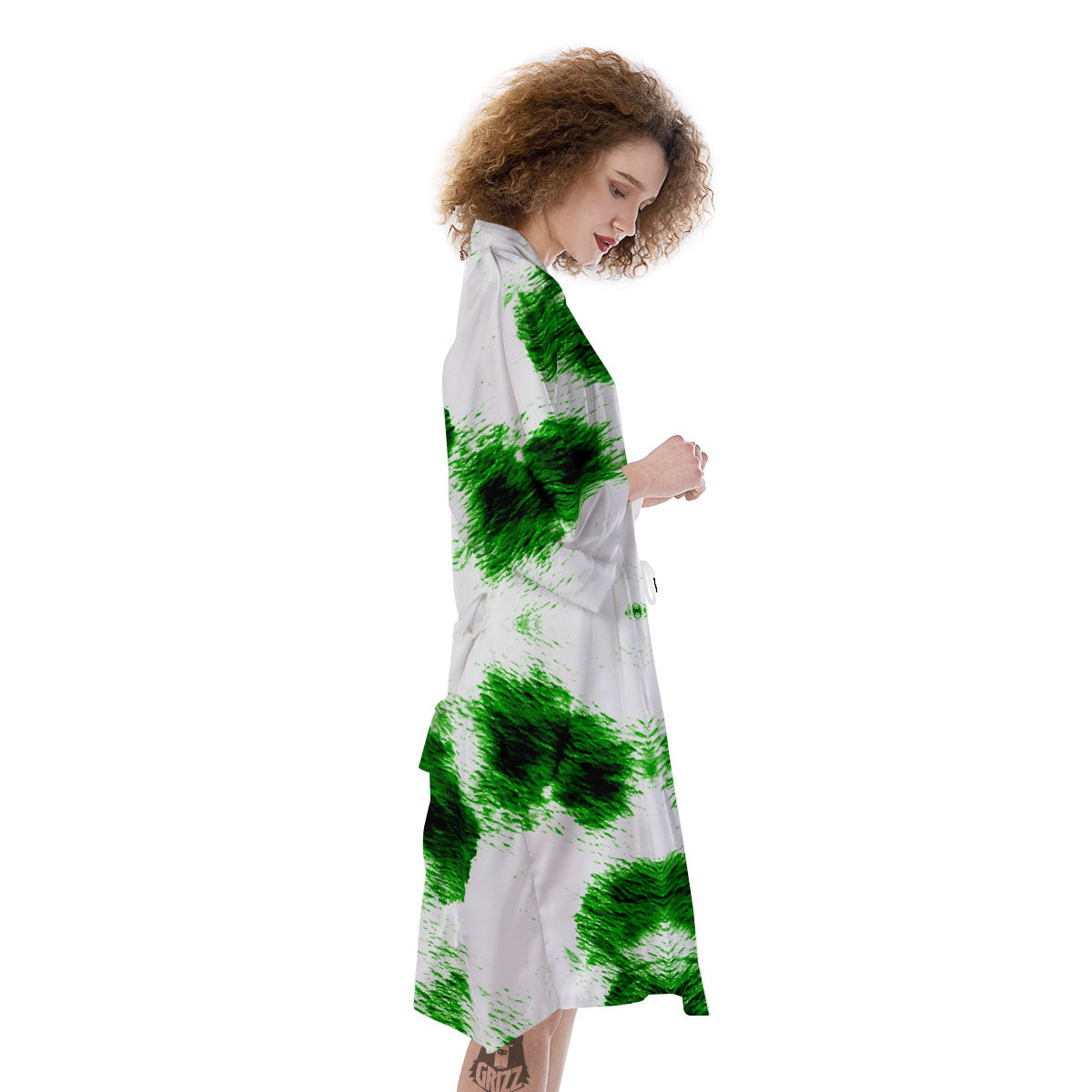 Black And Green Acid Wash Tie Dye Print Kimono-grizzshop