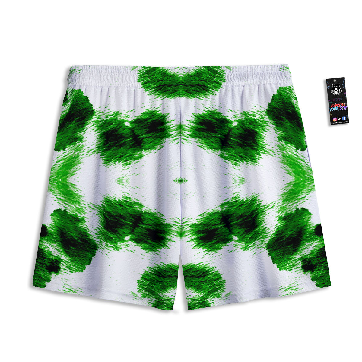 Black And Green Acid Wash Tie Dye Print Mesh Shorts