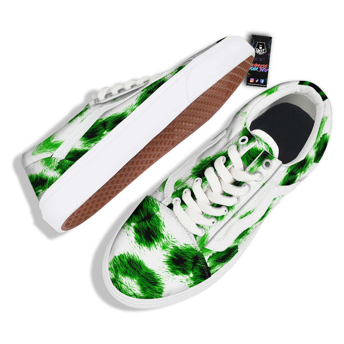Black And Green Acid Wash Tie Dye Print Skate Shoes-grizzshop
