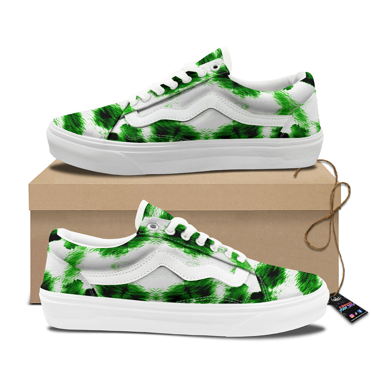 Black And Green Acid Wash Tie Dye Print Skate Shoes-grizzshop