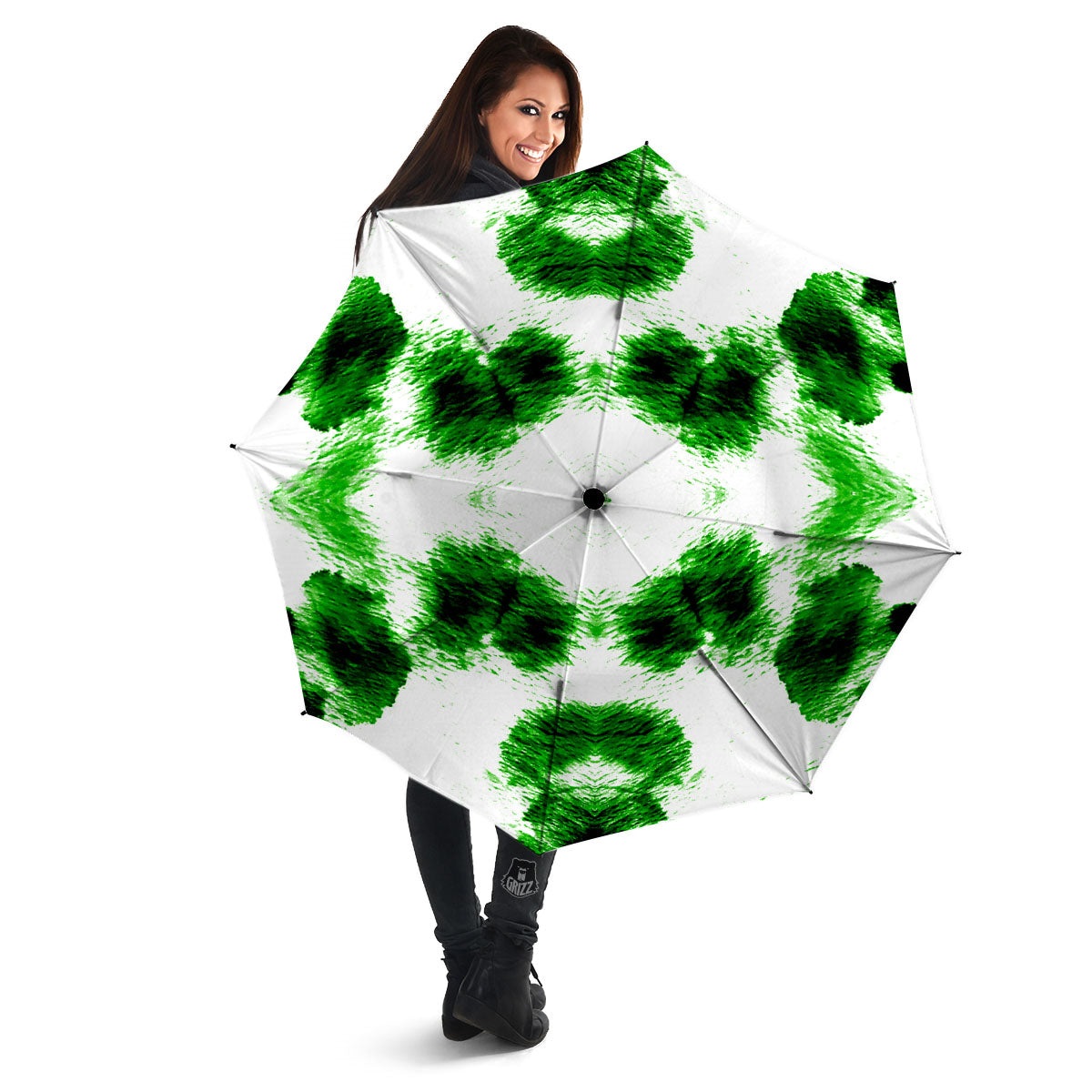 Black And Green Acid Wash Tie Dye Print Umbrella-grizzshop