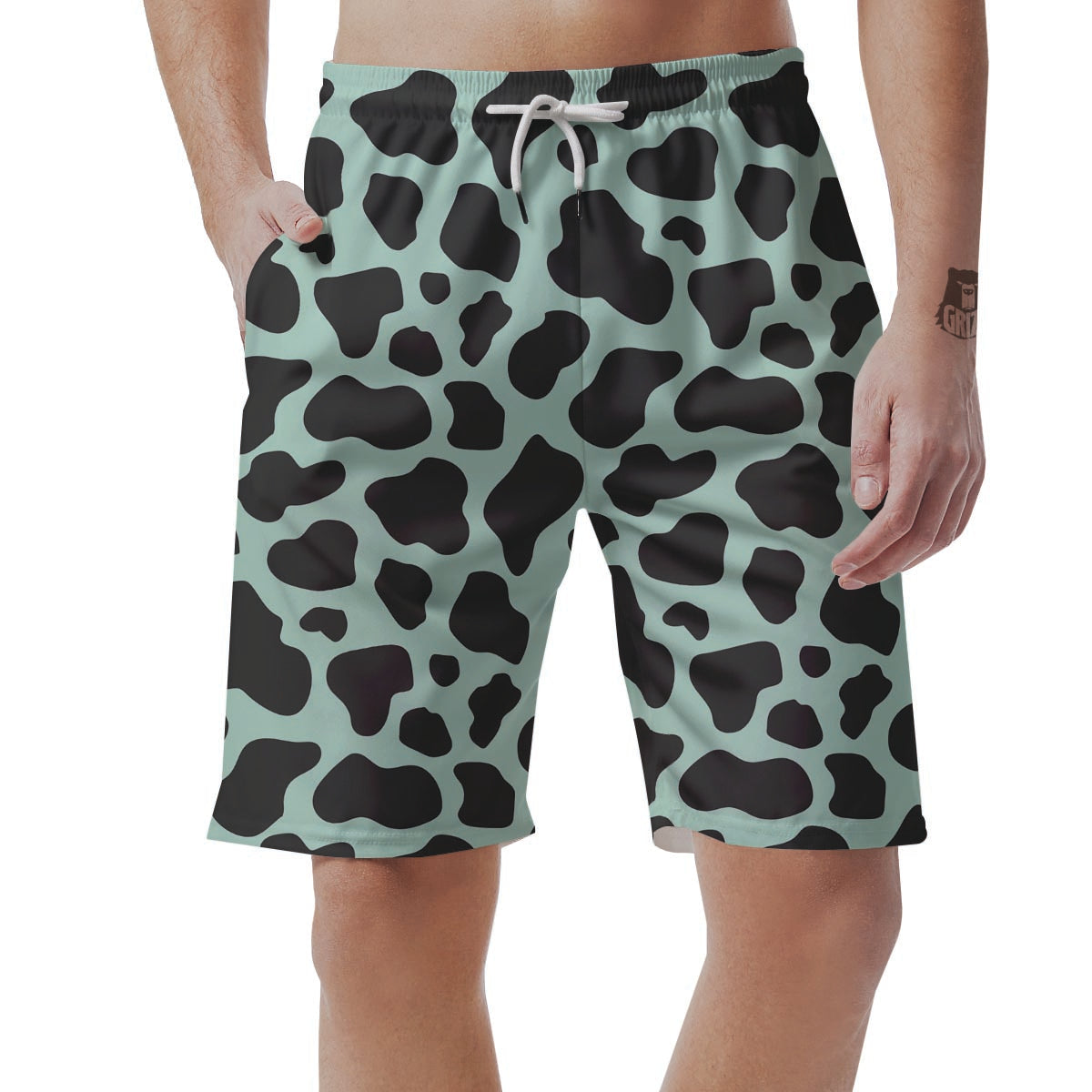 Black And Green Cow Print Men's Shorts-grizzshop