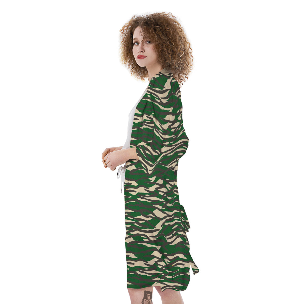 Black And Green Tiger Stripe Camo Print Kimono-grizzshop