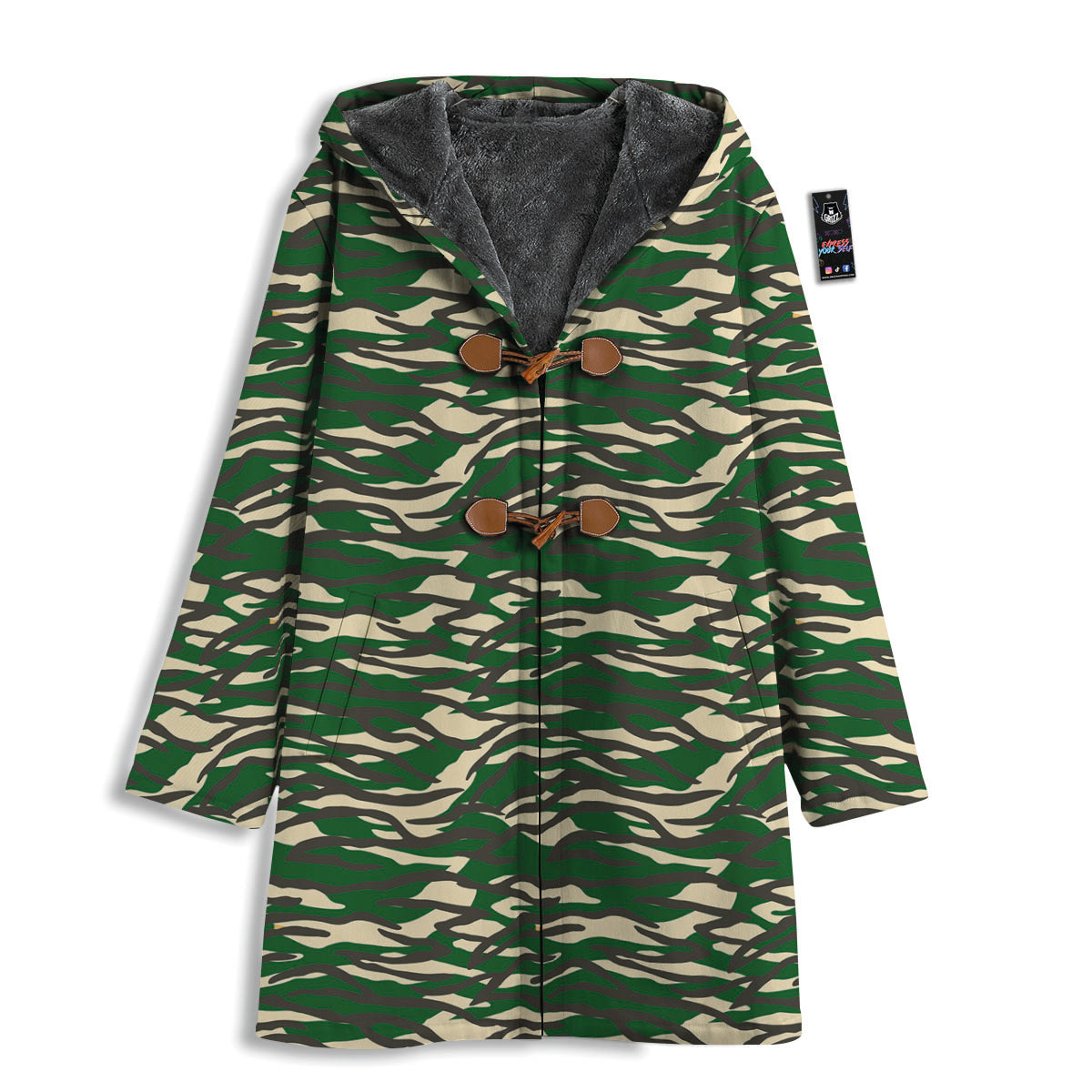 Black And Green Tiger Stripe Camo Print Men's Windbreaker Jacket-grizzshop