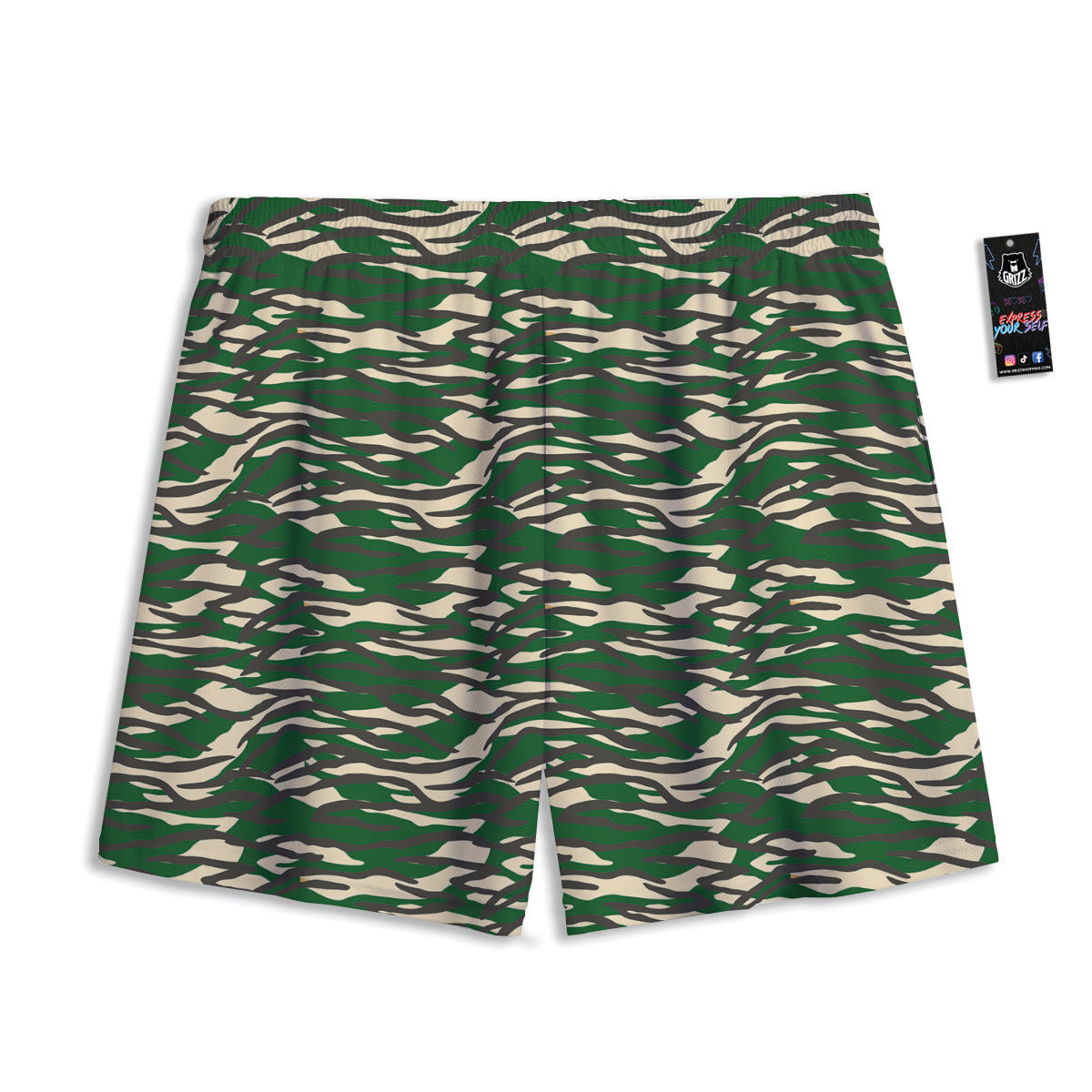 Black And Green Tiger Stripe Camo Print Mesh Shorts