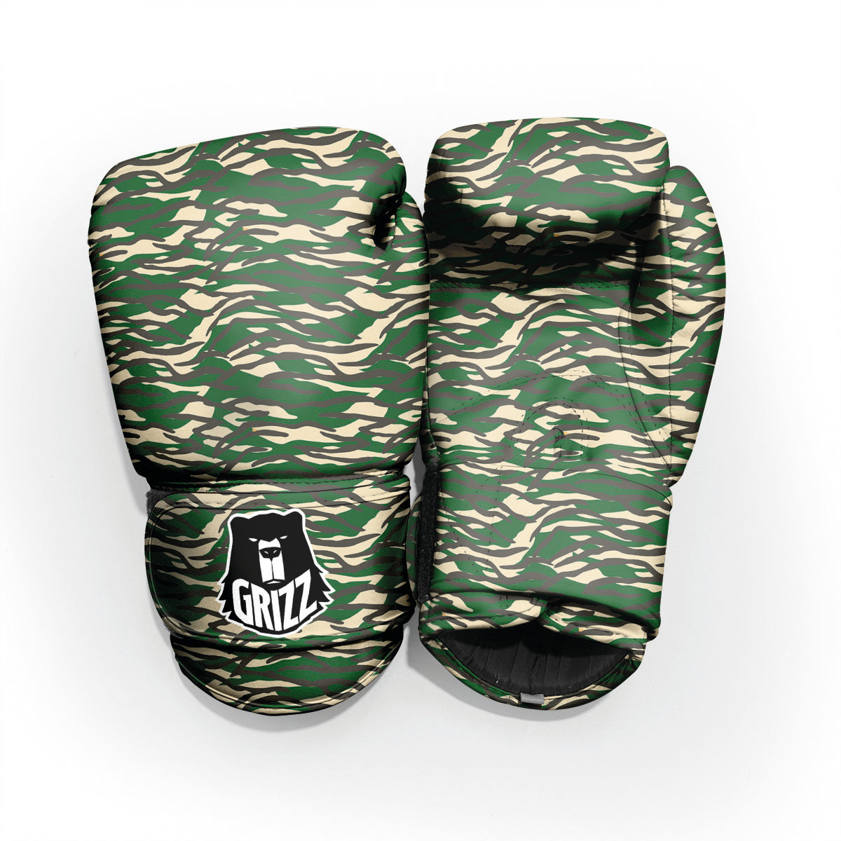 Black And Green Tiger Stripe Camo Print Pro Boxing Glove