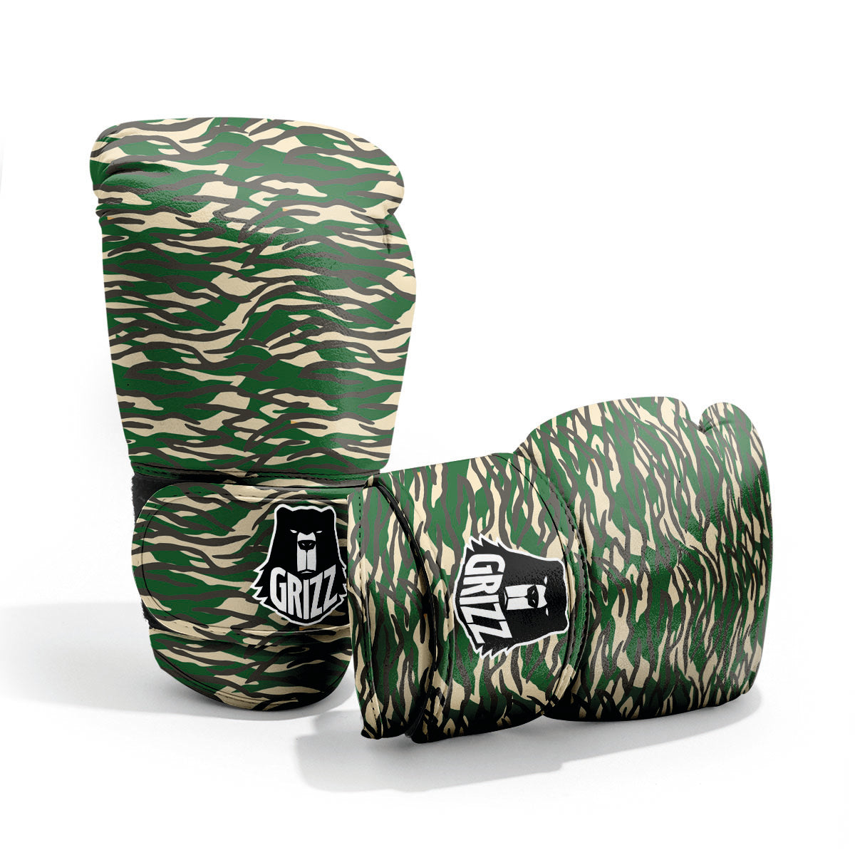 Black And Green Tiger Stripe Camo Print Pro Boxing Glove