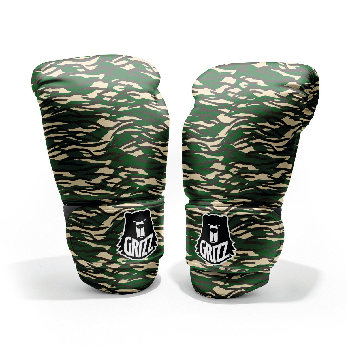 Black And Green Tiger Stripe Camo Print Pro Boxing Glove