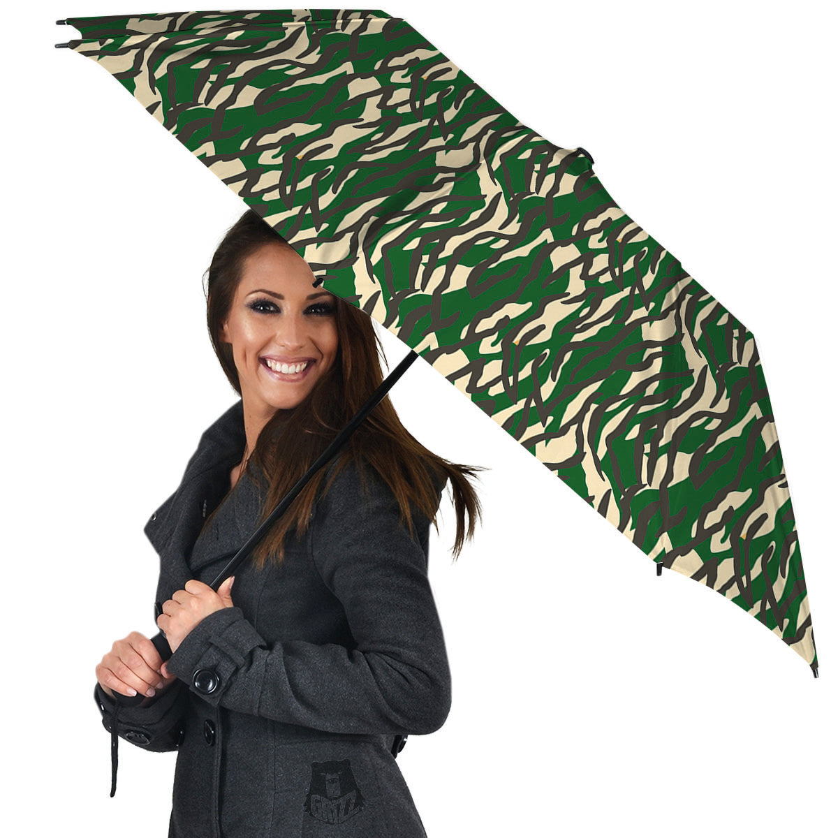 Black And Green Tiger Stripe Camo Print Umbrella-grizzshop