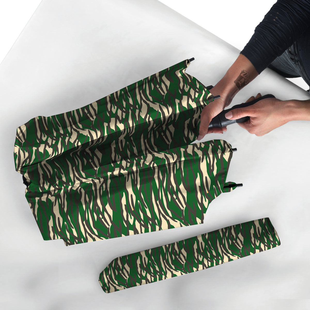 Black And Green Tiger Stripe Camo Print Umbrella-grizzshop