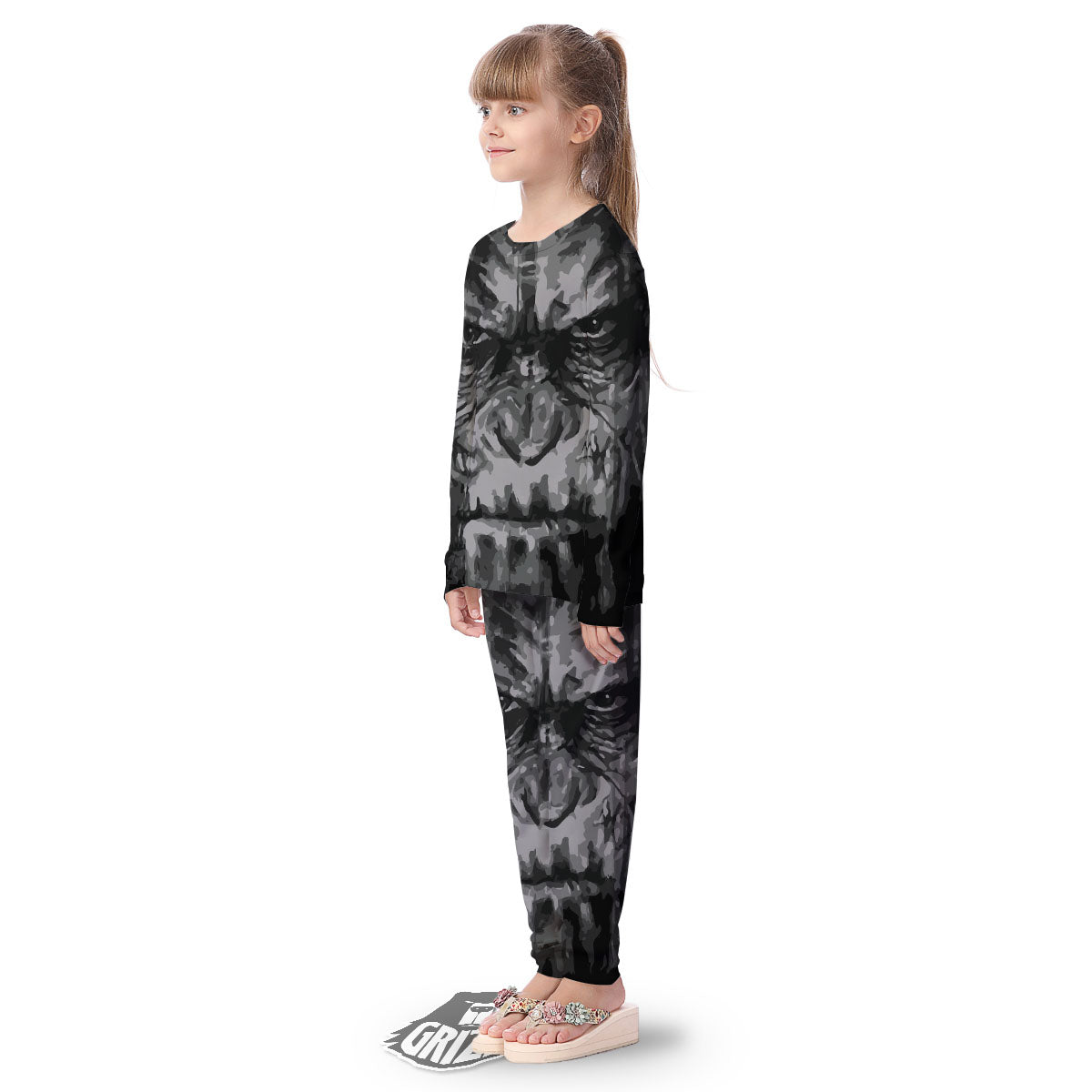 Black And Grey Face Chimpanzee Print Kid's Pajamas-grizzshop