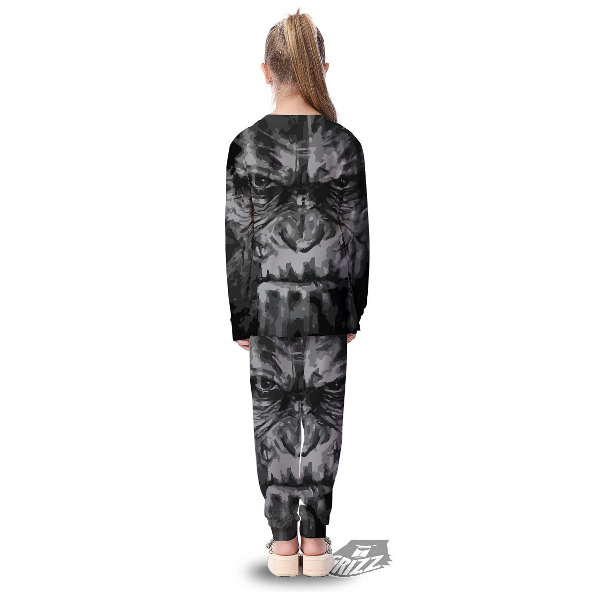 Black And Grey Face Chimpanzee Print Kid's Pajamas-grizzshop