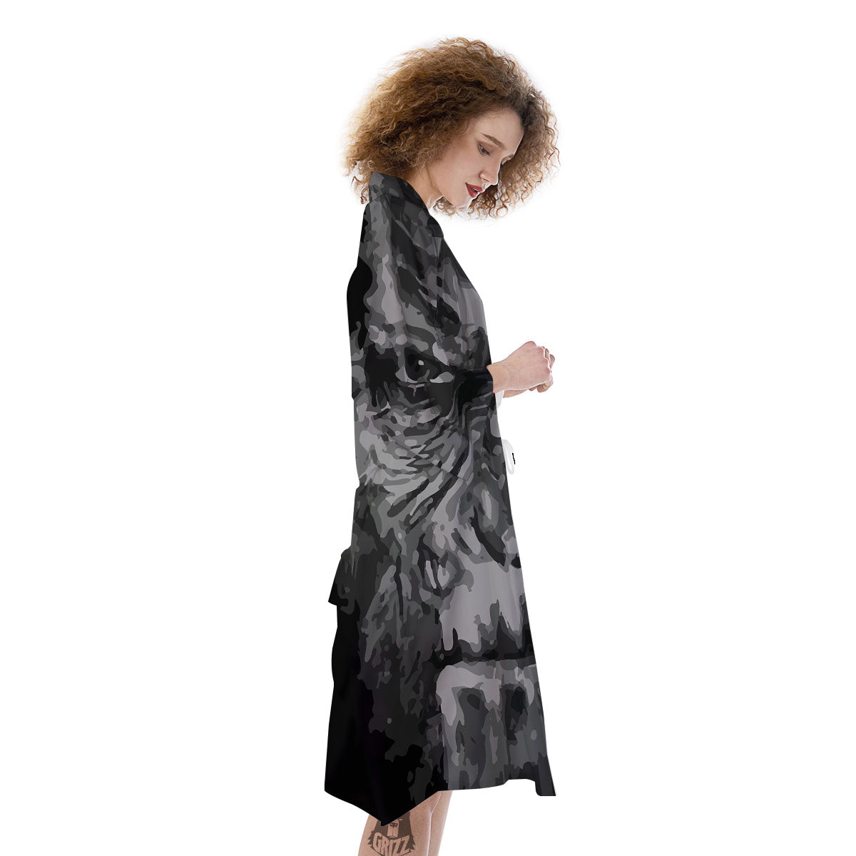 Black And Grey Face Chimpanzee Print Kimono-grizzshop