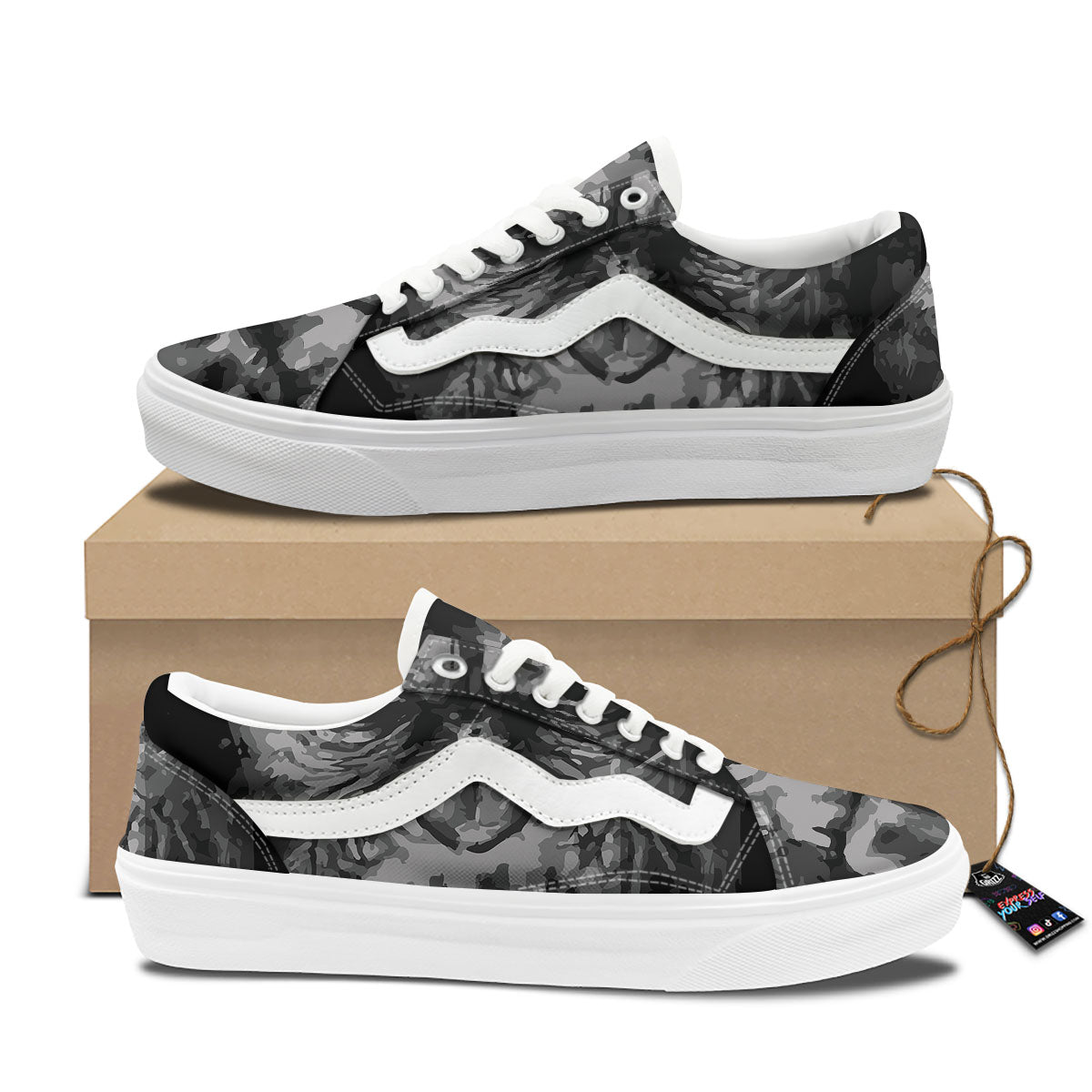 Black And Grey Face Chimpanzee Print Skate Shoes-grizzshop