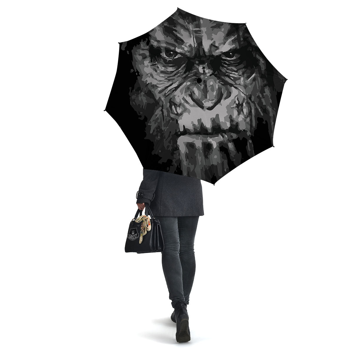 Black And Grey Face Chimpanzee Print Umbrella-grizzshop