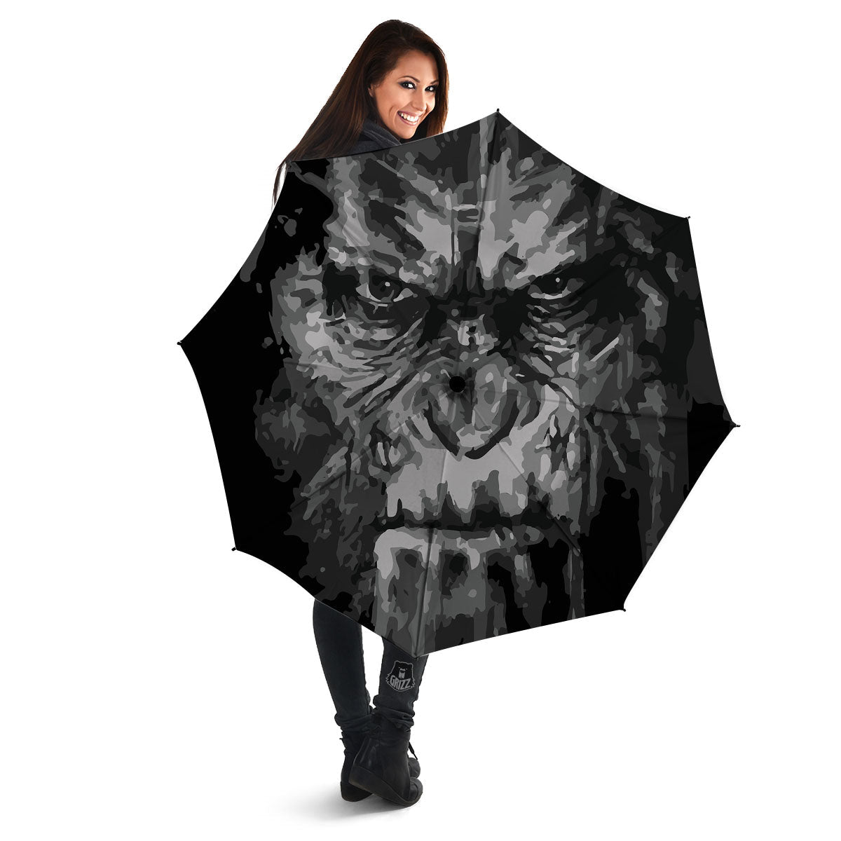 Black And Grey Face Chimpanzee Print Umbrella-grizzshop