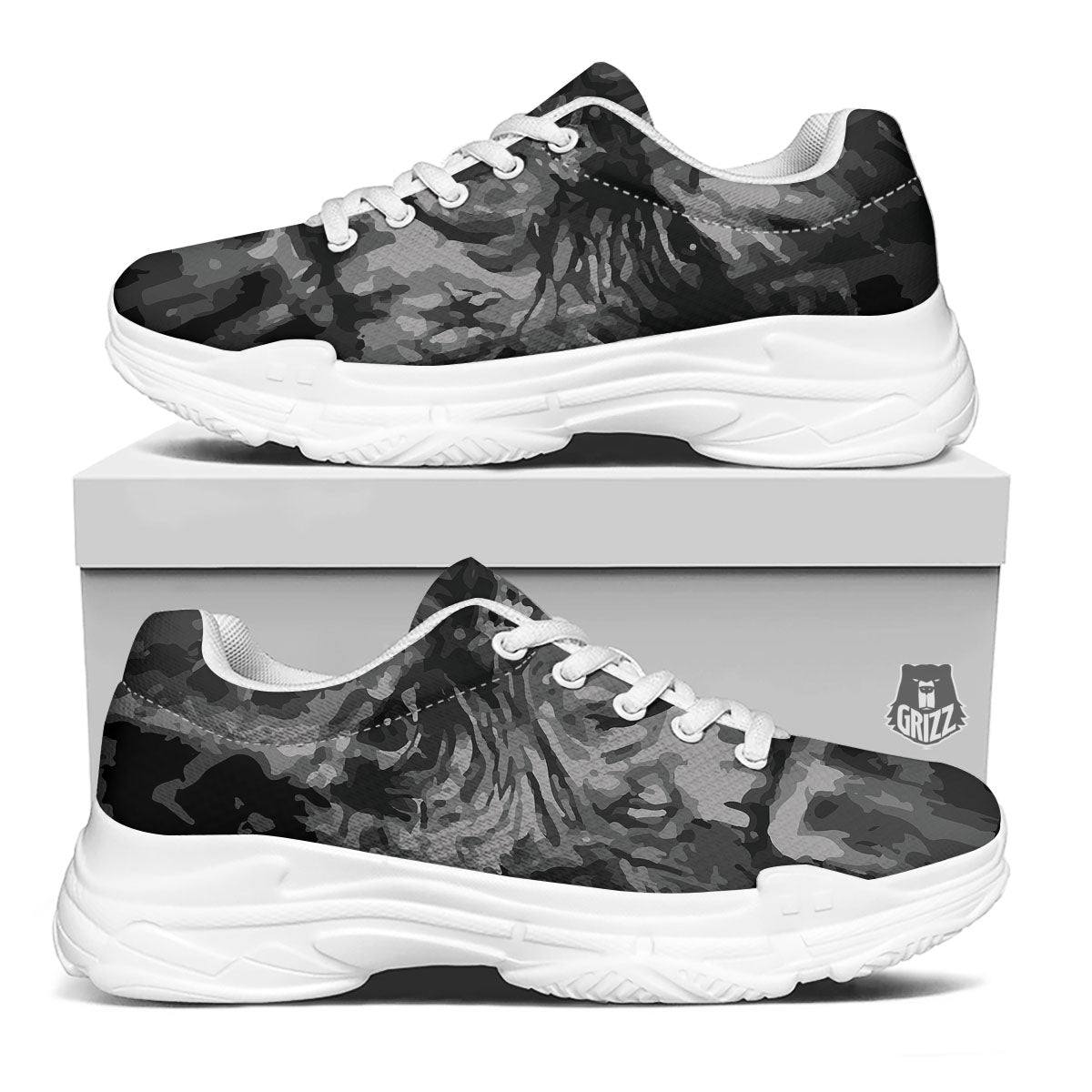 Black And Grey Face Chimpanzee Print White Chunky Shoes-grizzshop