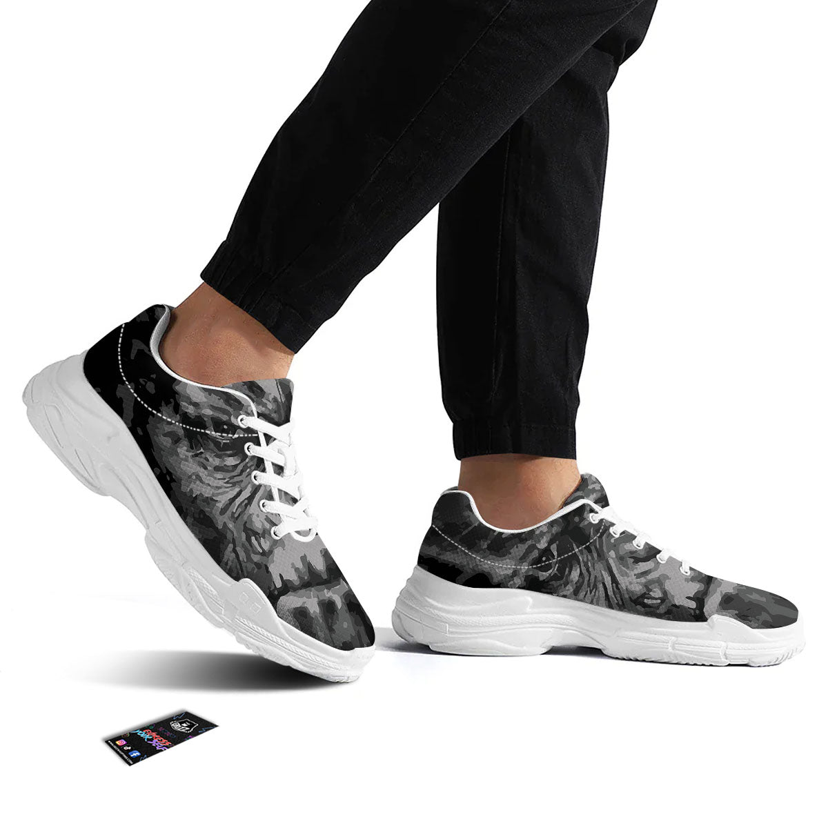 Black And Grey Face Chimpanzee Print White Chunky Shoes-grizzshop