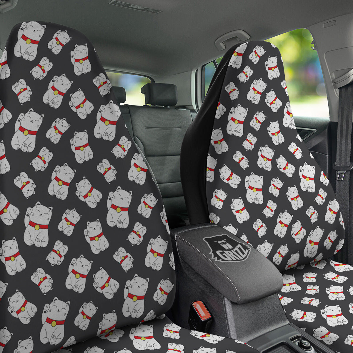 Black And Lucky Cat Print Pattern Car Seat Covers-grizzshop