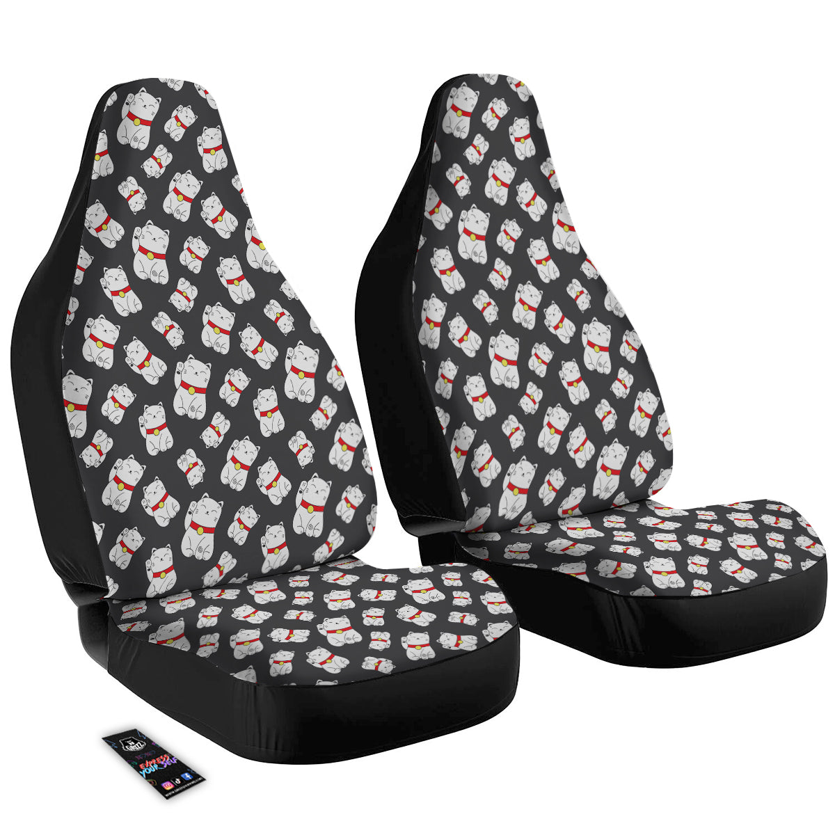 Black And Lucky Cat Print Pattern Car Seat Covers-grizzshop