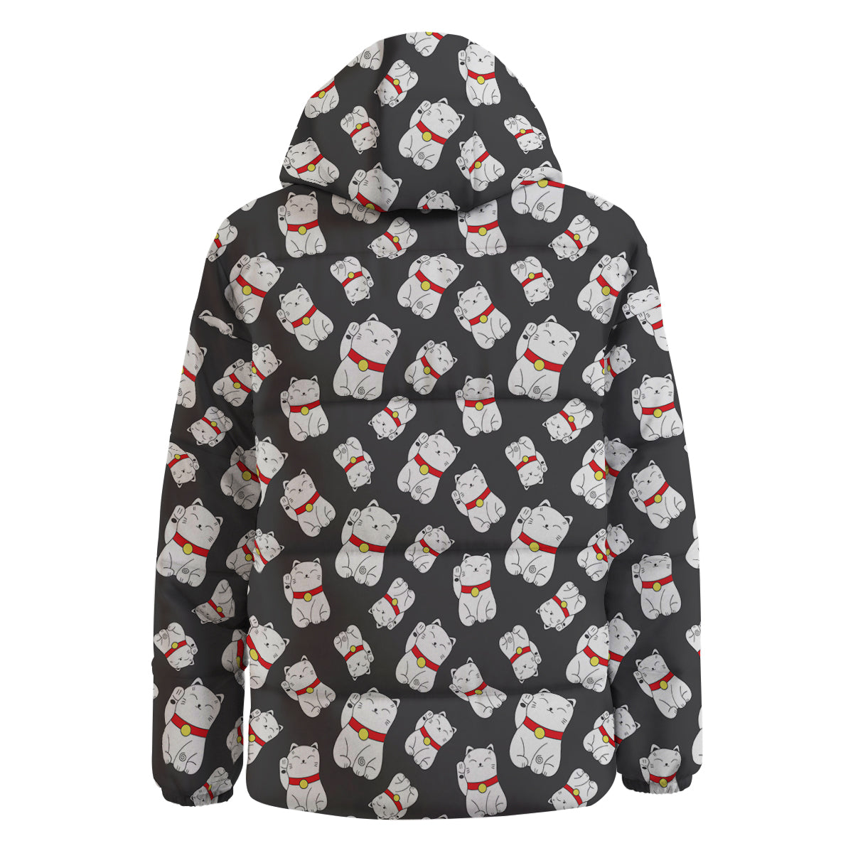 Black And Lucky Cat Print Pattern Down Jacket-grizzshop
