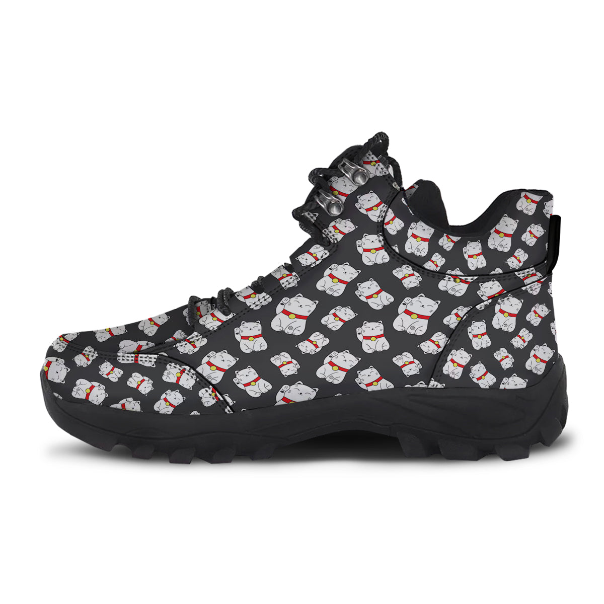Black And Lucky Cat Print Pattern Hiking Shoes-grizzshop