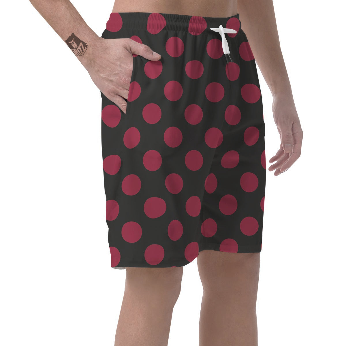 Black And Maroon Polka Dot Men's Shorts-grizzshop