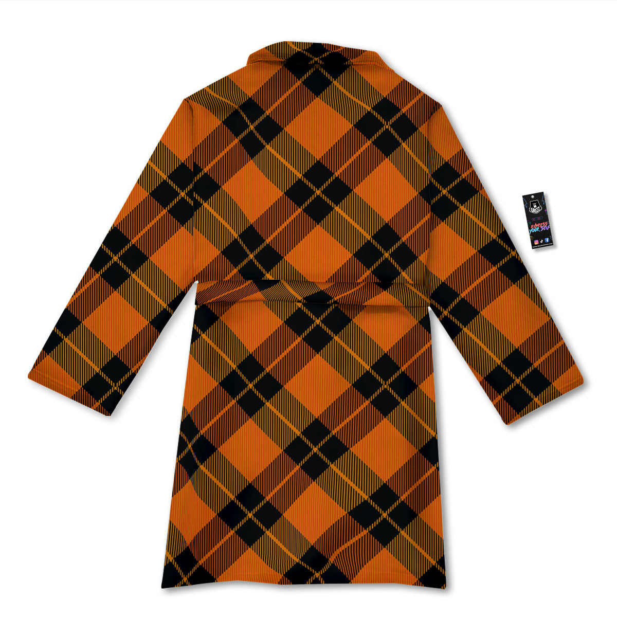 Black And Orange Plaid Print Pattern Bathrobe-grizzshop