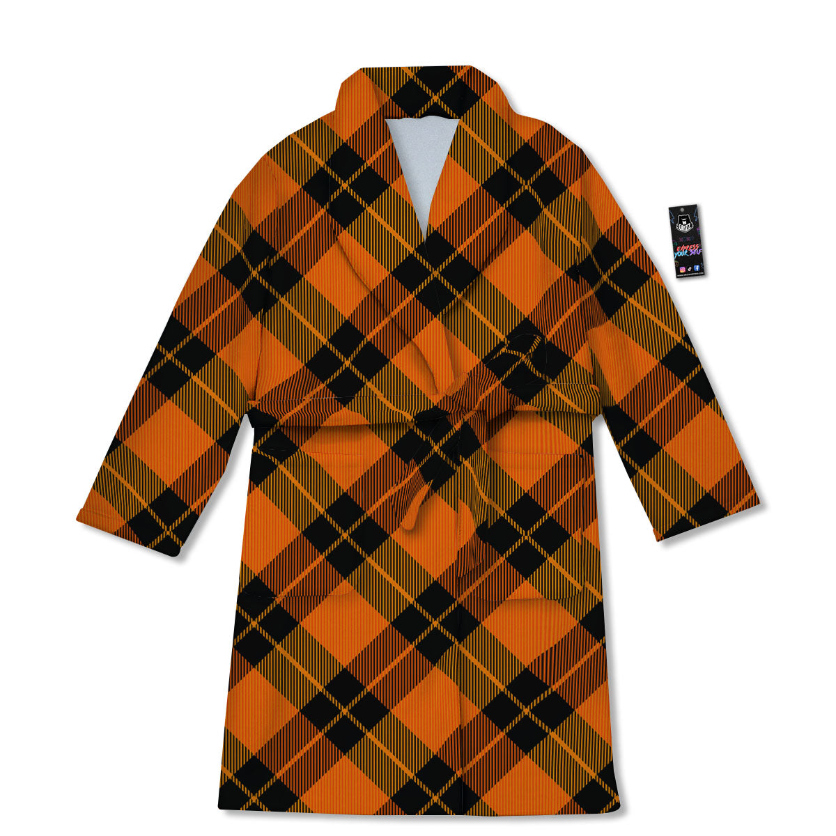 Black And Orange Plaid Print Pattern Bathrobe-grizzshop