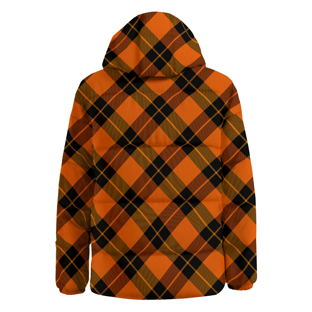 Black And Orange Plaid Print Pattern Down Jacket-grizzshop