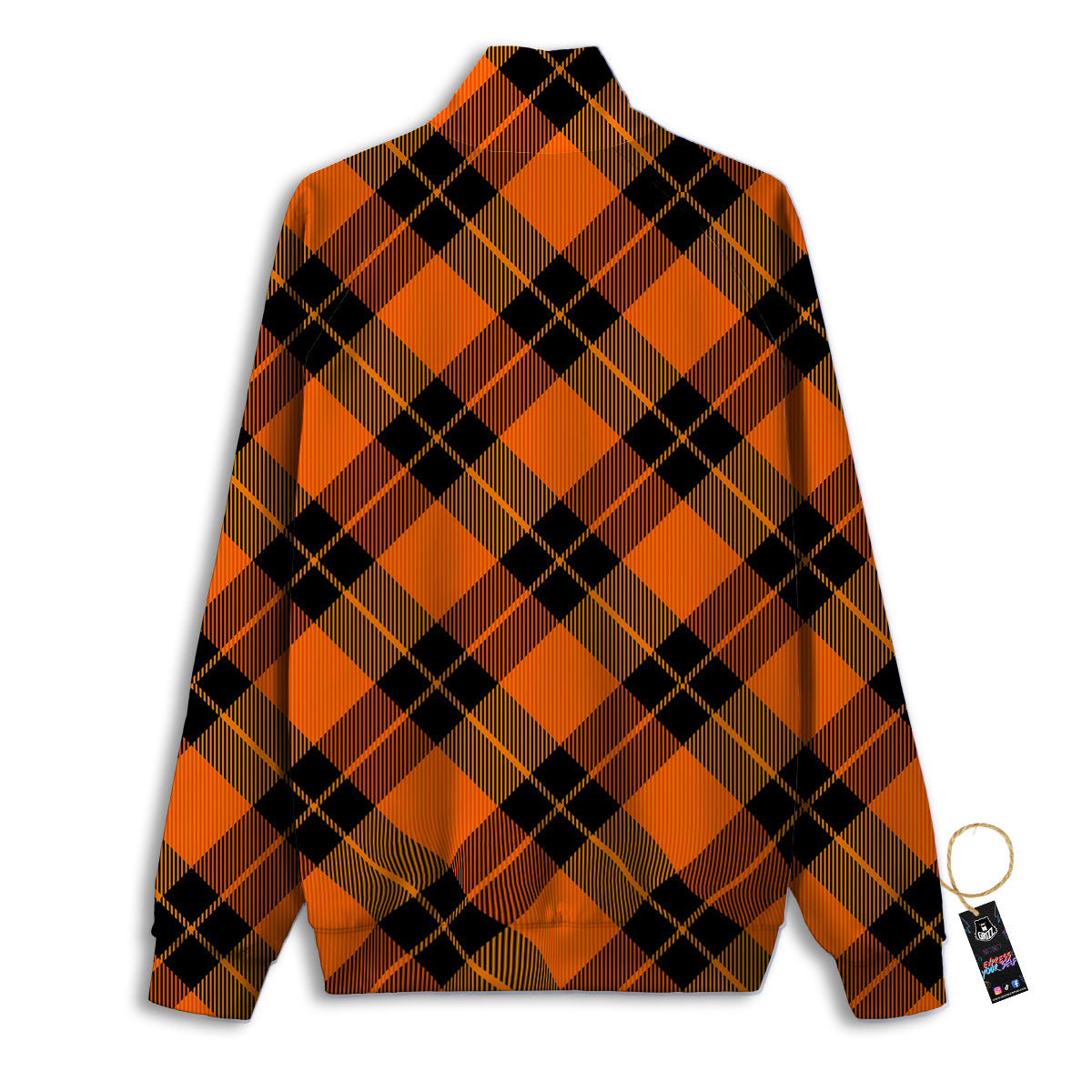 Black And Orange Plaid Print Pattern Track Jacket-grizzshop