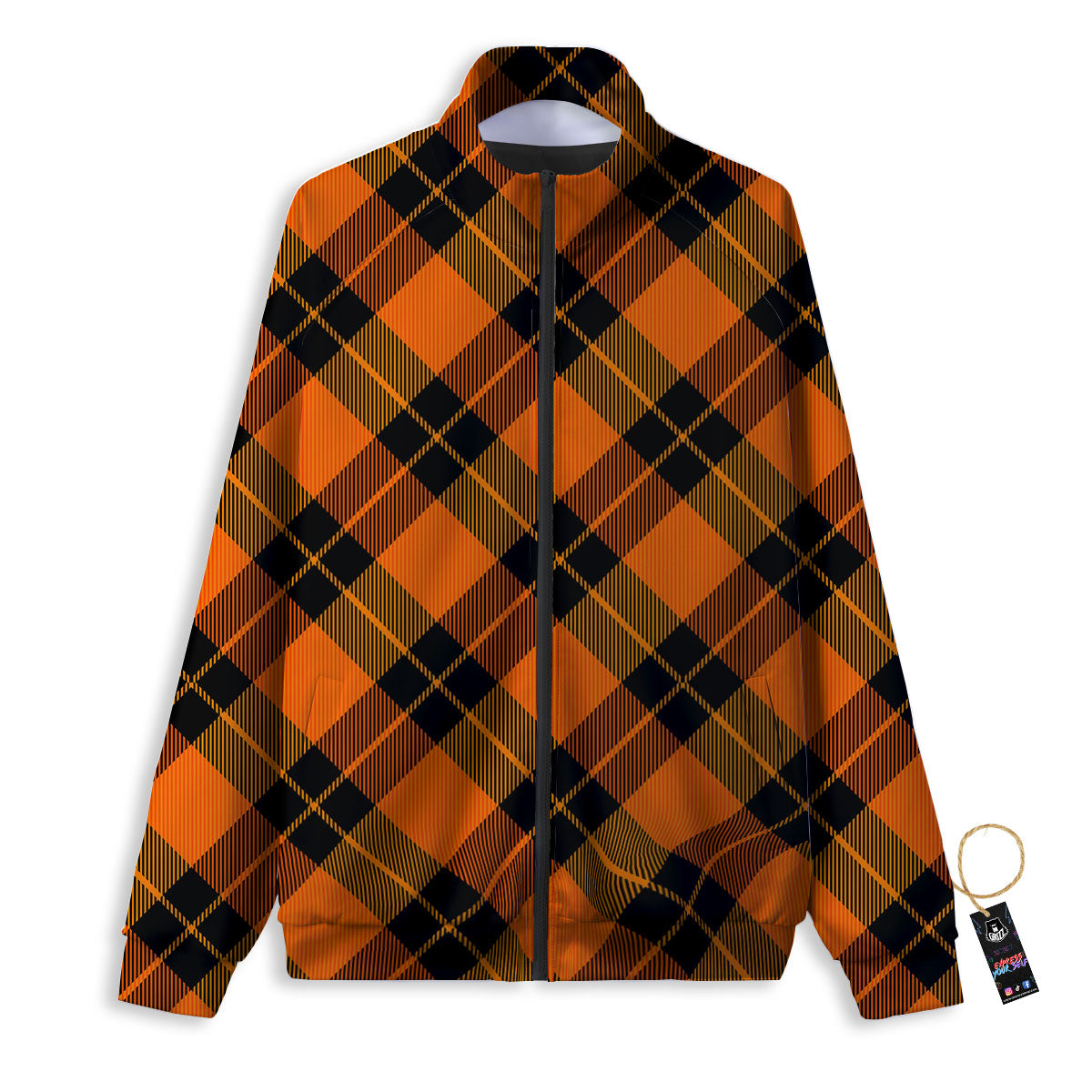 Black And Orange Plaid Print Pattern Track Jacket-grizzshop