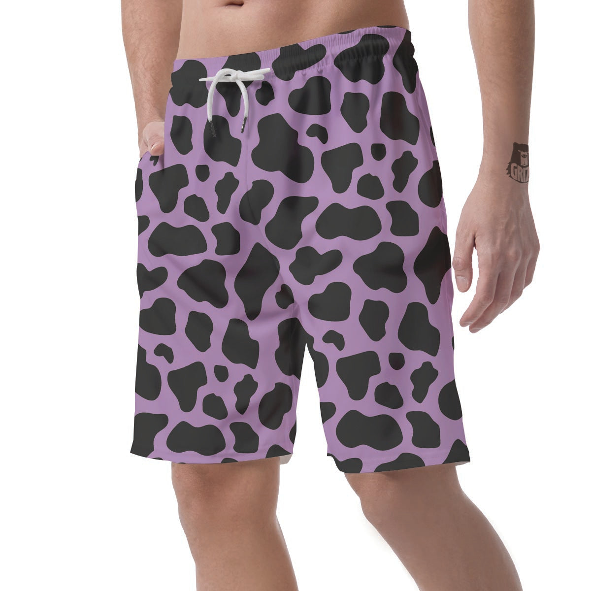 Black And Purple Cow Print Men's Shorts-grizzshop